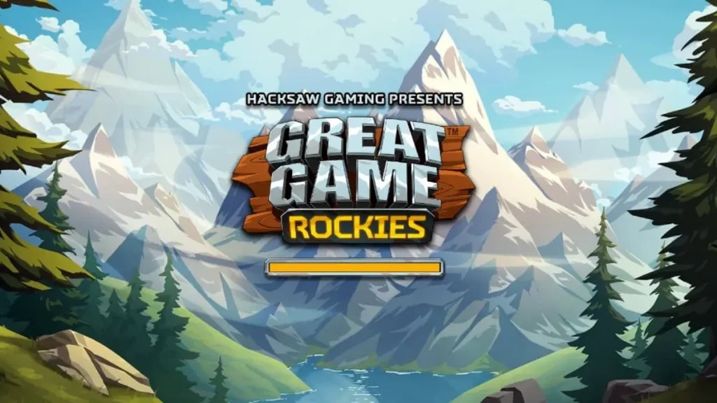 Tampilan visual slot Great Game Rockies dengan latar belakang pegunungan dan simbol hewan bergaya ilustrasi kayu.