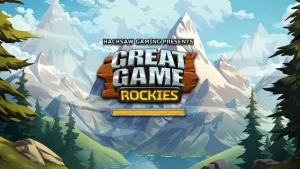 Tampilan visual slot Great Game Rockies dengan latar belakang pegunungan dan simbol hewan bergaya ilustrasi kayu.